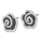 Sterling Silver True Fire Black & Clear CZ Swirl Flower Post Earrings