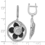 Sterling Silver True Fire Black & Clear CZ Flower Hinged Dangle Earrings