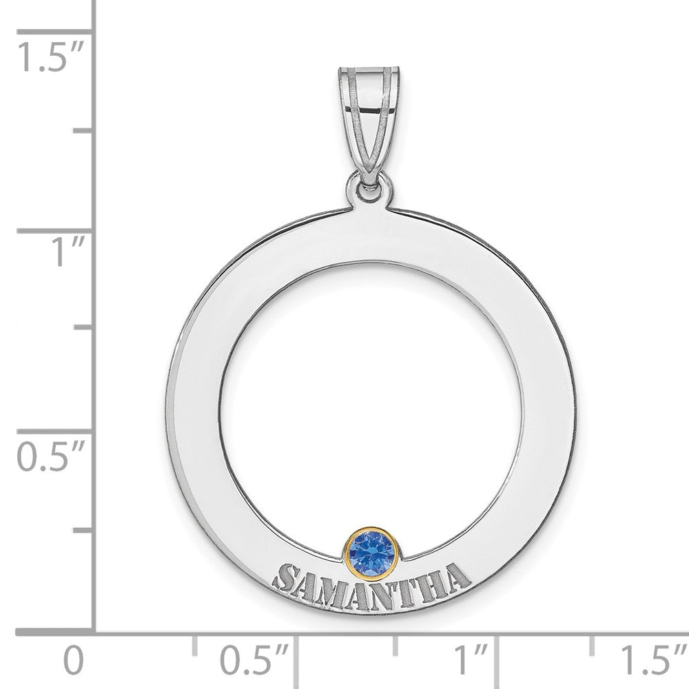 SSilver/Rh-plated 1 Birthstone Circle w/ 14k Bezel Family Pendant