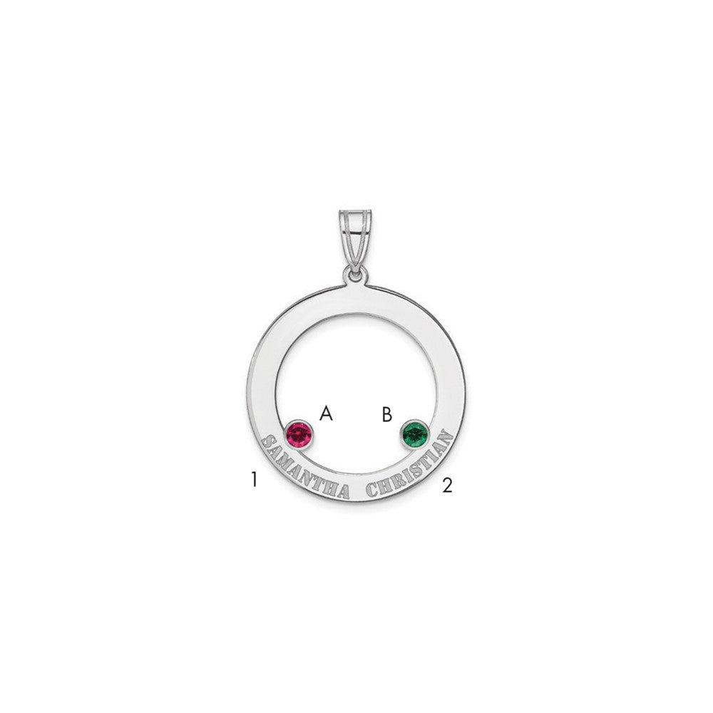 SSilver/Rh-plated 2 Birthstone Circle w/SSilver Bezel Family Pendant