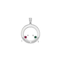 SSilver/Rh-plated 2 Birthstone Circle w/SSilver Bezel Family Pendant