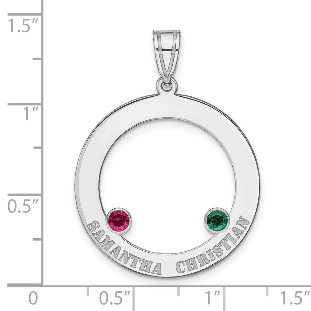 SSilver/Rh-plated 2 Birthstone Circle w/SSilver Bezel Family Pendant