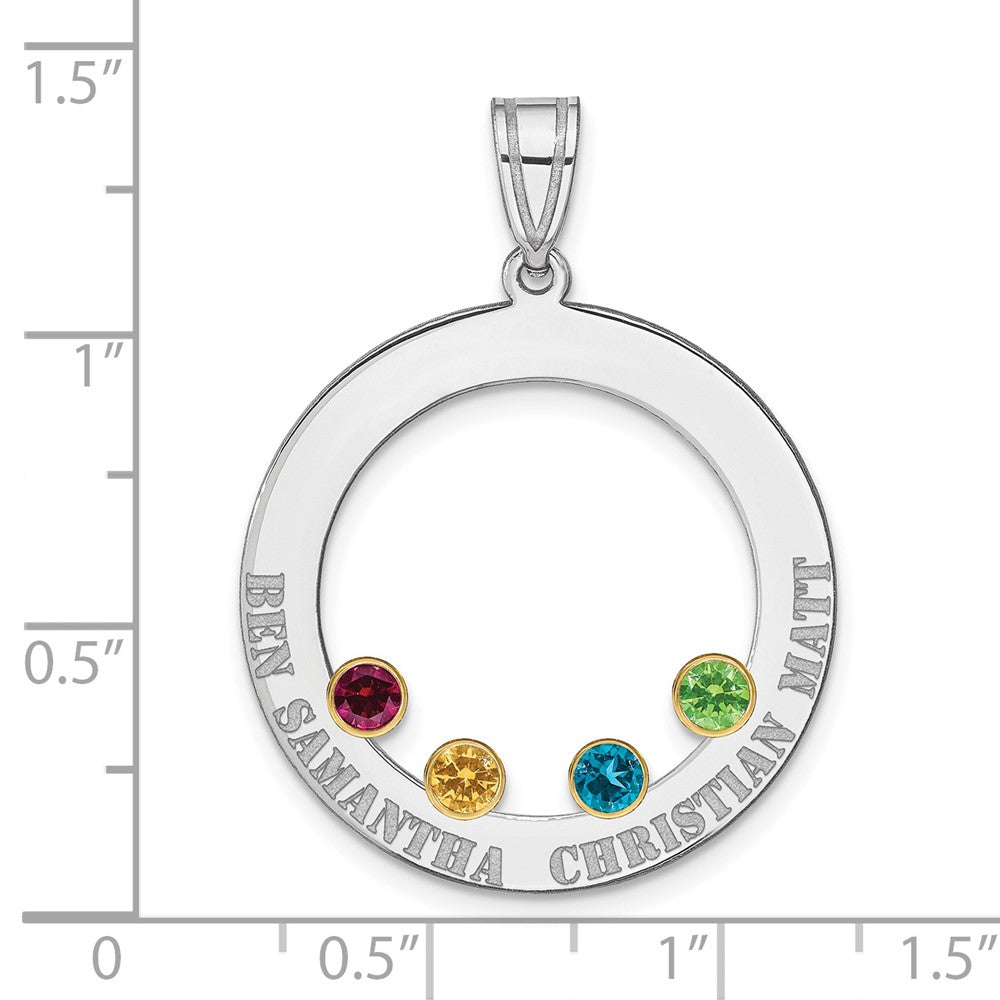 SSilver/Rh-plated 4 Birthstone Circle w/ 14k Bezel Family Pendant
