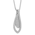 Brilliant Embers Sterling Silver Rhodium-Plated Polished CZ Teardrop w/ 2in ext Necklace