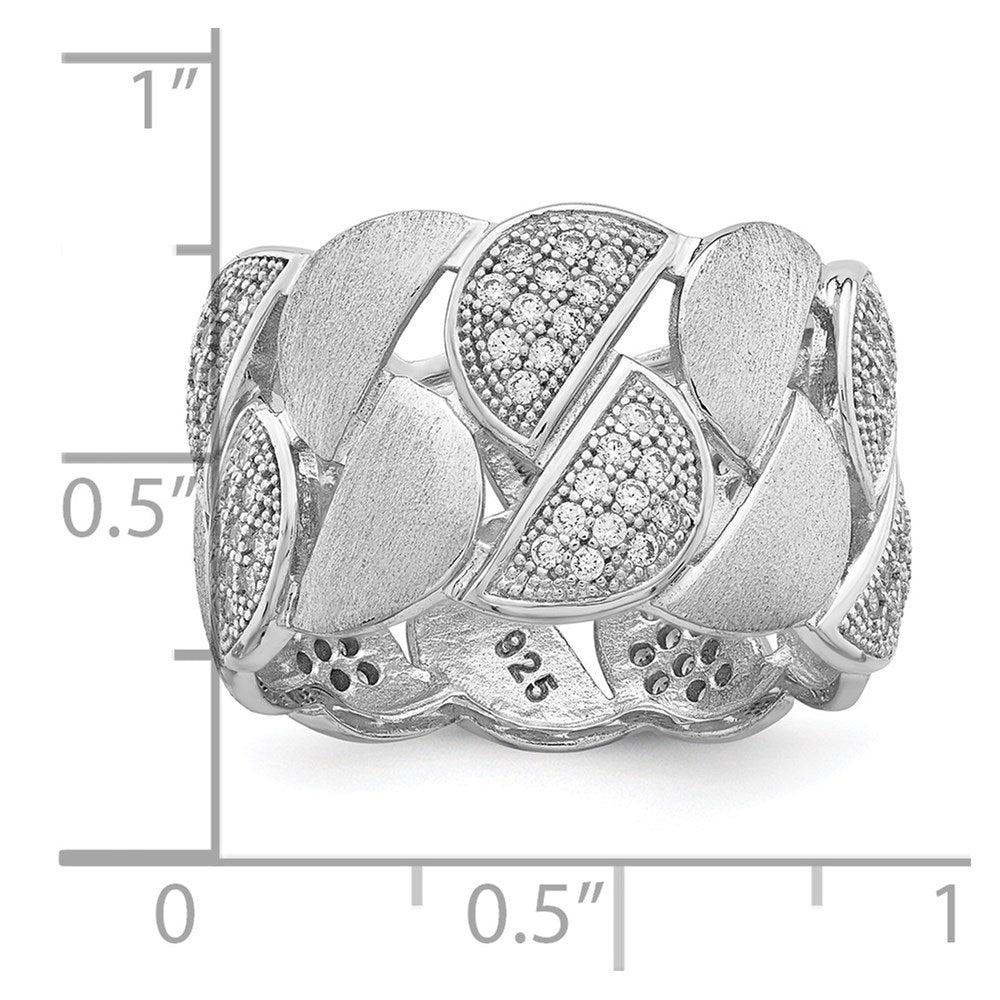 Brilliant Embers Sterling Silver Rhodium-plated 110 Stone Micro Pav‚ CZ Brushed and Polished Ring