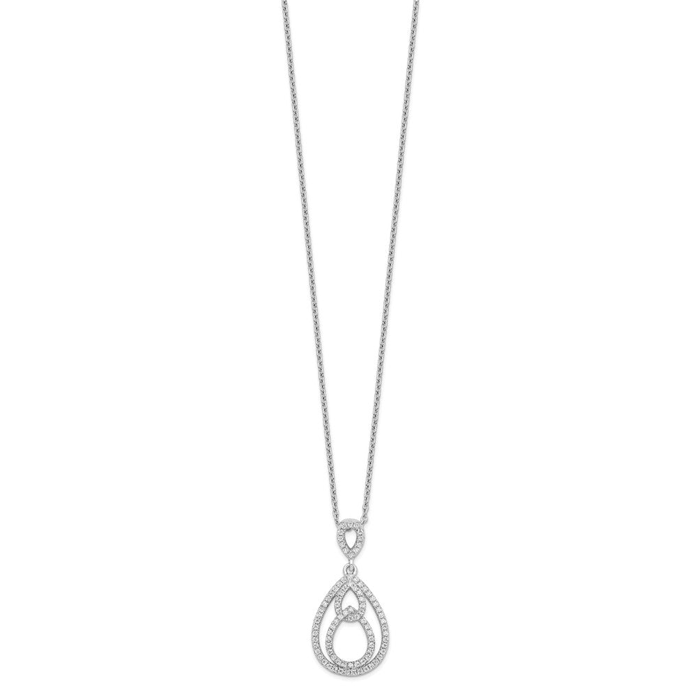 Brilliant Embers Sterling Silver Rhodium-plated 88 Stone 18 inch Pav‚ CZ Teardrop Necklace with 2 Inch Extender