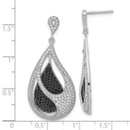 Ture Fire Sterling Silver Black and Clear CZ Teardrop Post Dangle Earrings