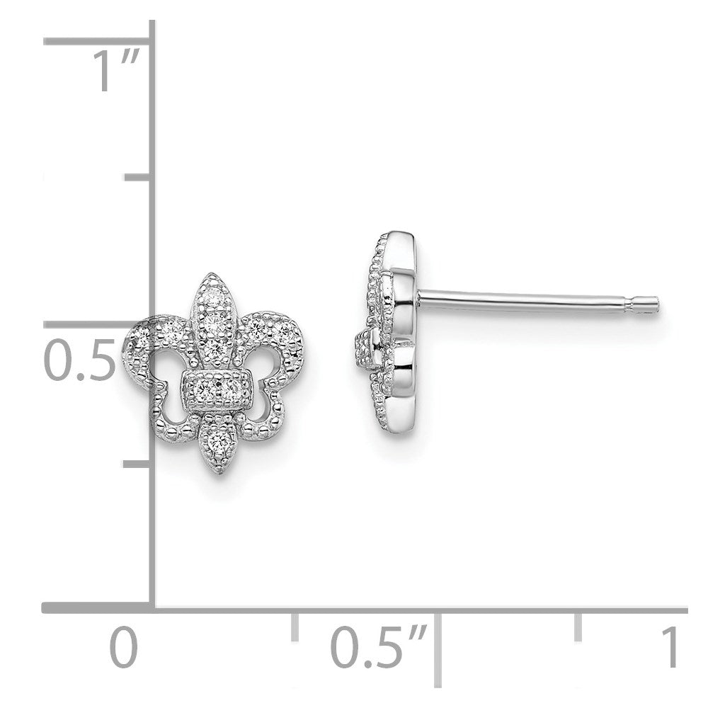 Brilliant Embers Sterling Silver Rhodium-plated 20 Stone Micro Pav‚ CZ Fleur De Lis Post Earrings
