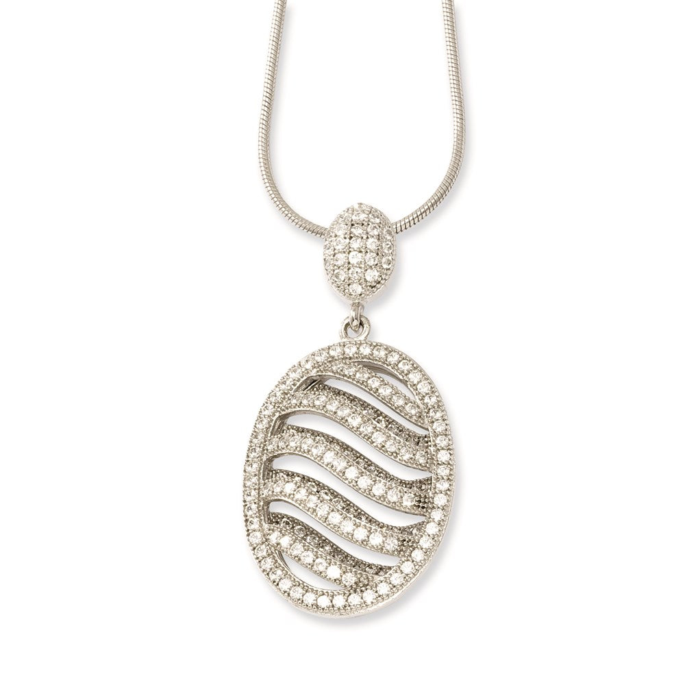 Sterling Silver & CZ Brilliant Embers Polished Oval Necklace
