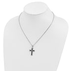 Brilliant Embers Sterling Silver Rhodium-plated 156 Stone 18 inch Black and White Micro Pav‚ CZ Polished Cross Necklace with 2 Inch Extender