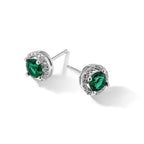 Brilliant Embers Sterling Silver Rhodium-plated 34 Stone White and Green Micro Pav‚ Halo CZ Post Earrings