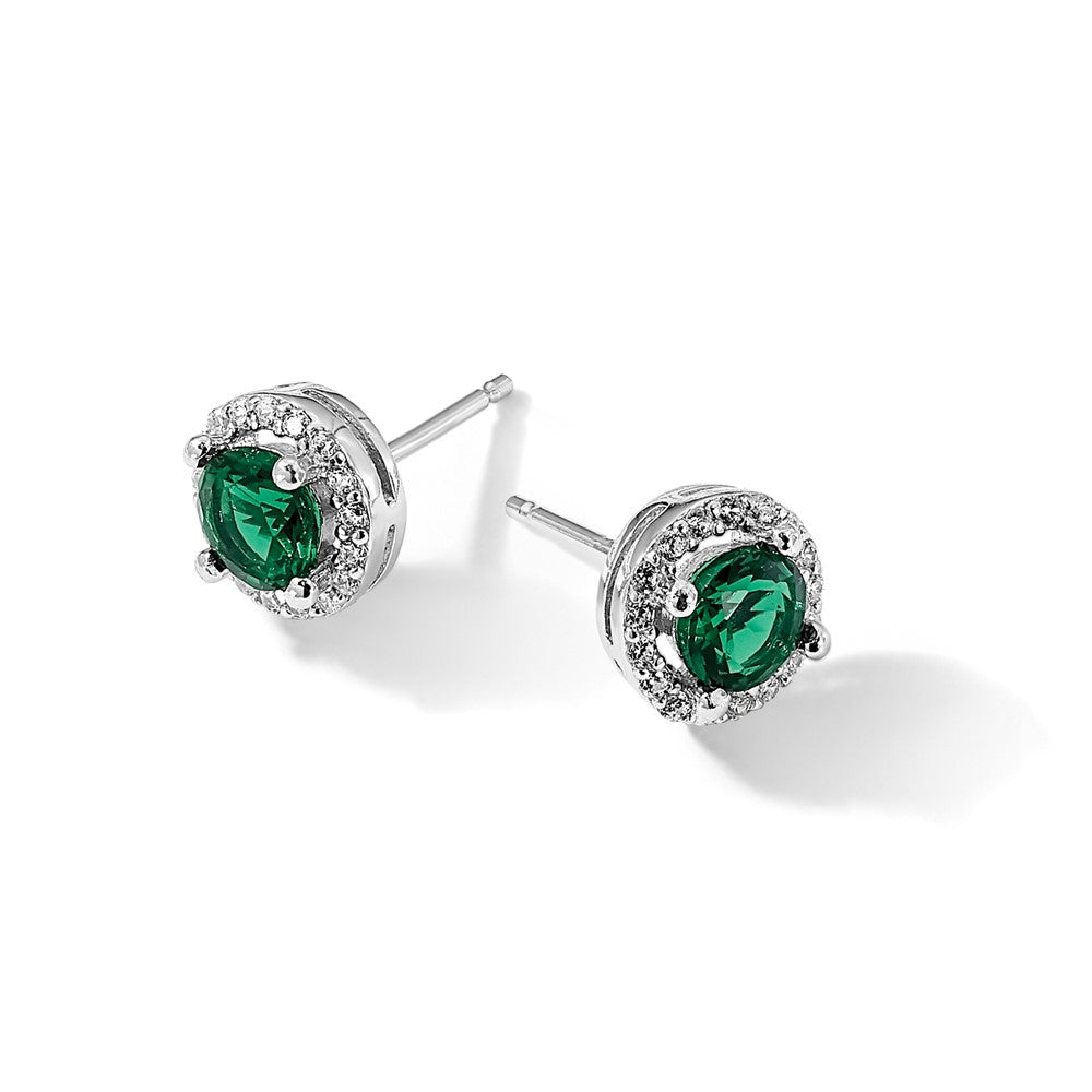 Brilliant Embers Sterling Silver Rhodium-plated 34 Stone White and Green Micro Pav‚ Halo CZ Post Earrings