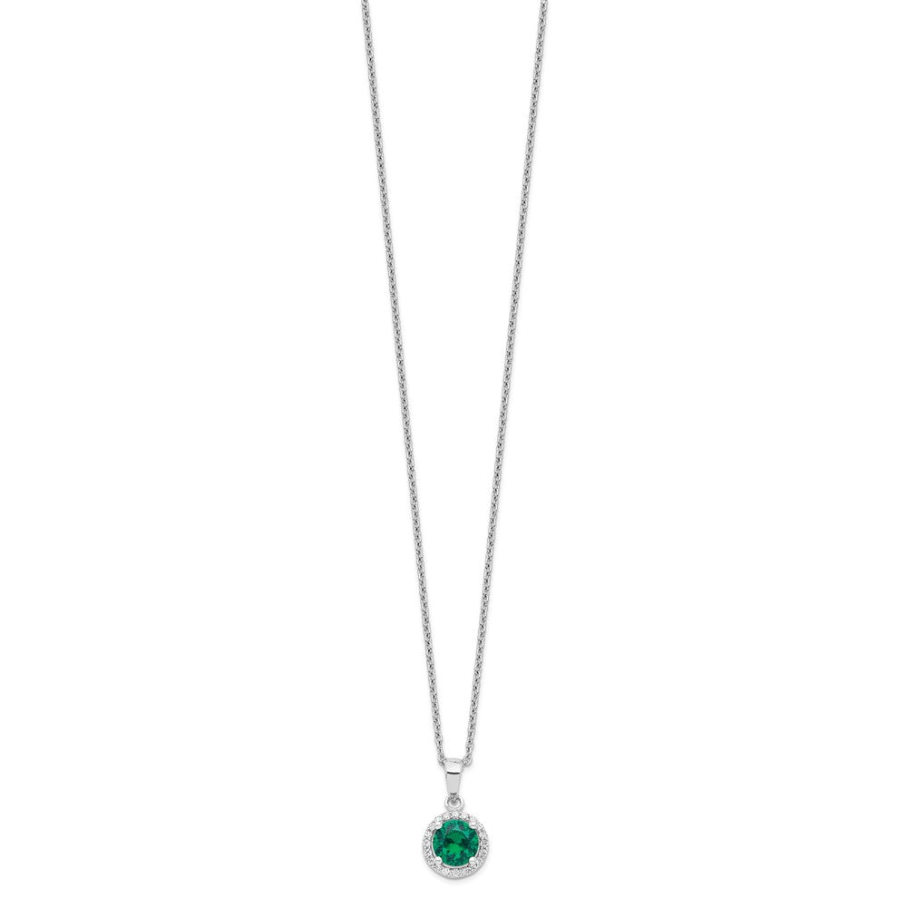 Brilliant Embers Sterling Silver Rhodium-plated 20 Stone 18 inch White and Green Micro Pav‚ CZ Necklace with 2 Inch Extender