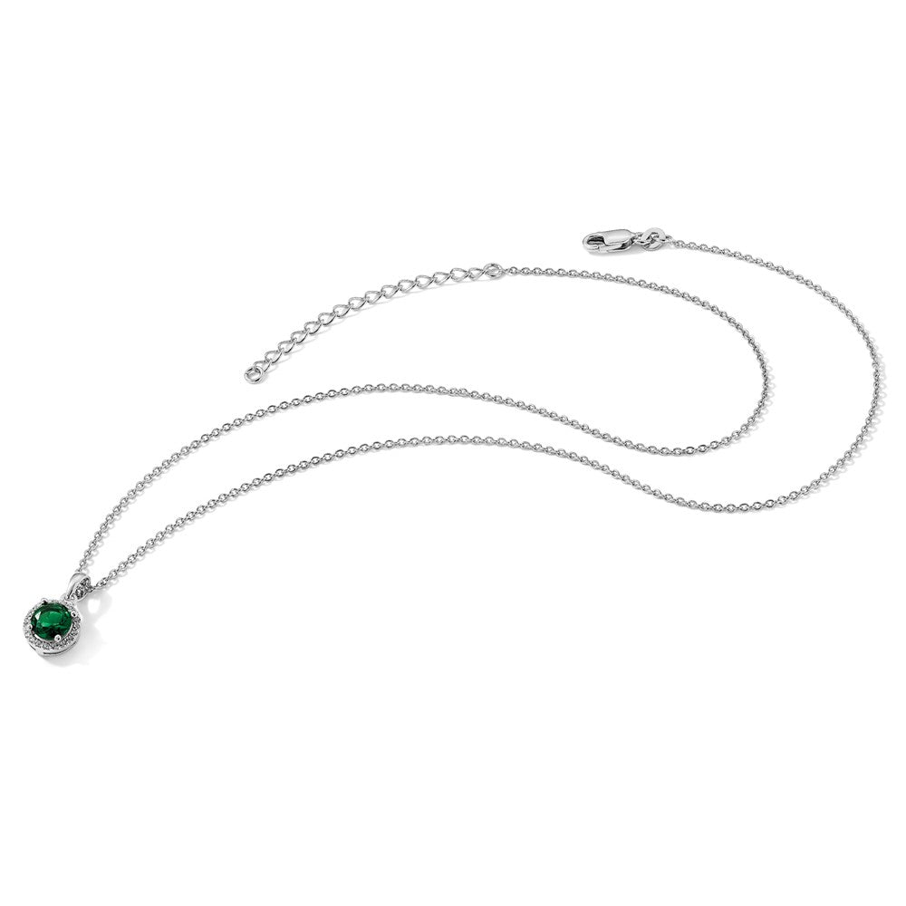 Brilliant Embers Sterling Silver Rhodium-plated 20 Stone 18 inch White and Green Micro Pav‚ CZ Necklace with 2 Inch Extender