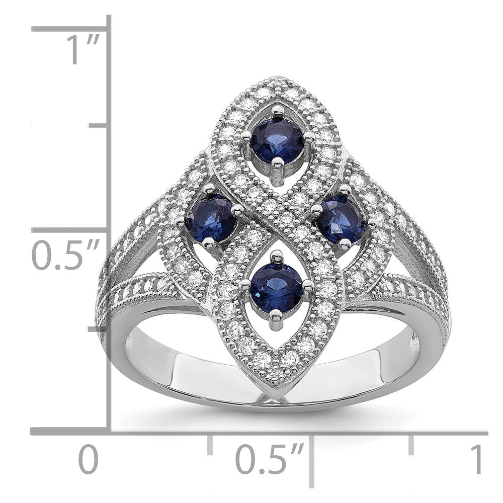 Brilliant Embers Sterling Silver Rhodium-plated 84 Stone Blue and White Micro Pav‚ CZ Ring