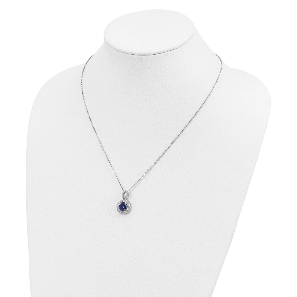 Brilliant Embers Sterling Silver Rhodium-plated 104 Stone 18 inch Micro Pav‚ Blue and White CZ Circle Necklace with 2 Inch Extender