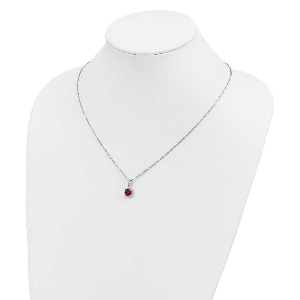 Brilliant Embers Sterling Silver Rhodium-plated 20 Stone 18 inch Red Corundum and Clear CZ Halo Necklace with 2 Inch Extender