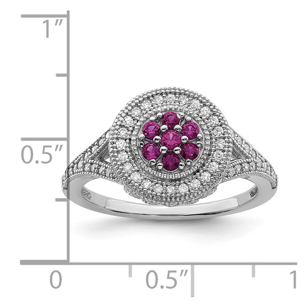 Brilliant Embers Sterling Silver Rhodium-plated 86 Stone Micro Pav‚ Red and White CZ Circle Ring