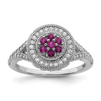 Brilliant Embers Sterling Silver Rhodium-plated 86 Stone Micro Pav‚ Red and White CZ Circle Ring