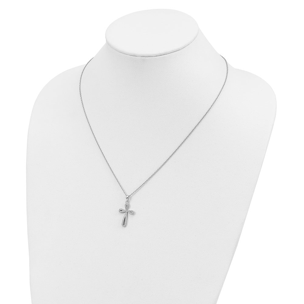 Brilliant Embers Sterling Silver Rhodium-plated 55 Stone 18 inch Micro Pav‚ CZ Cross Necklace with 2 Inch Extender