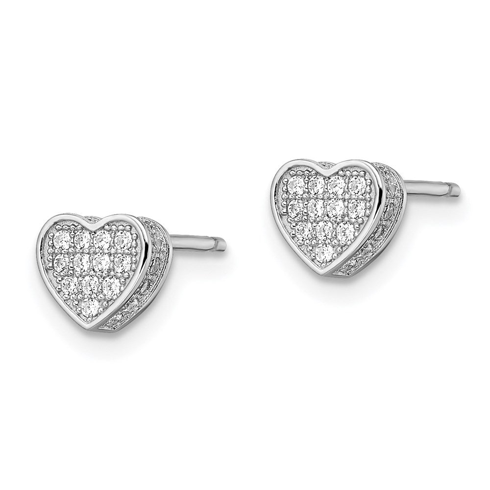 Brilliant Embers Sterling Silver Rhodium-plated 54 Stone Micro Pav‚ CZ Heart Post Earrings