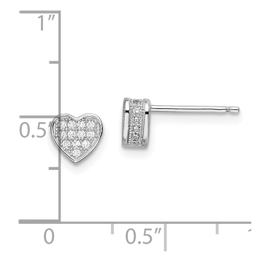 Brilliant Embers Sterling Silver Rhodium-plated 54 Stone Micro Pav‚ CZ Heart Post Earrings