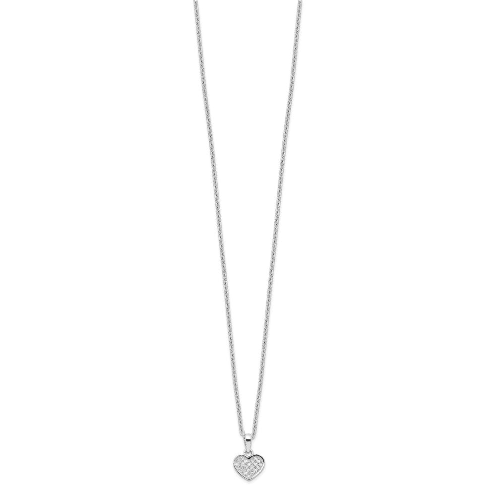 Brilliant Embers Sterling Silver Rhodium-plated 21 Stone 18 inch Micro Pav‚ CZ Heart Necklace with 2 Inch Extender