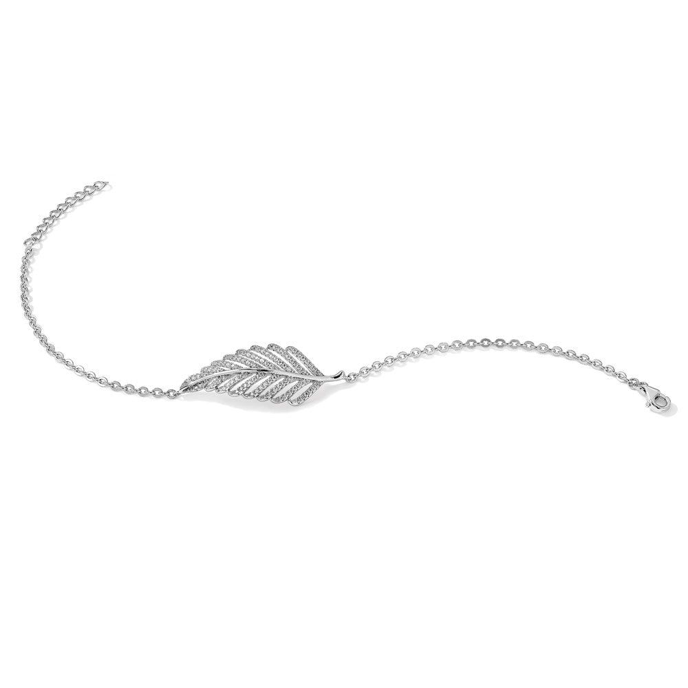 Brilliant Embers Sterling Silver Rhodium-plated 87 Stone 7 inch Micro Pav‚ CZ Feather Bracelet with 1 inch Extender