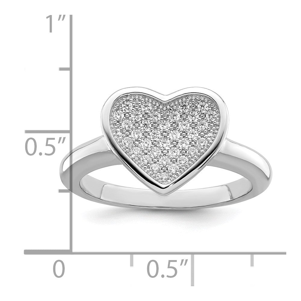 Brilliant Embers Sterling Silver Rhodium-plated 34 Stone Micro Pav‚ CZ Heart Ring