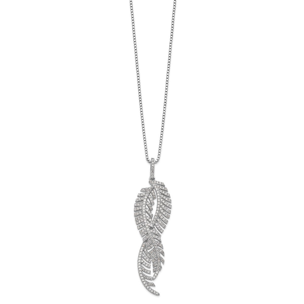 Brilliant Embers Sterling Silver Rhodium-plated 219 Stone 18 inch Micro Pav‚ CZ Feathers Necklace with 2 Inch Extender