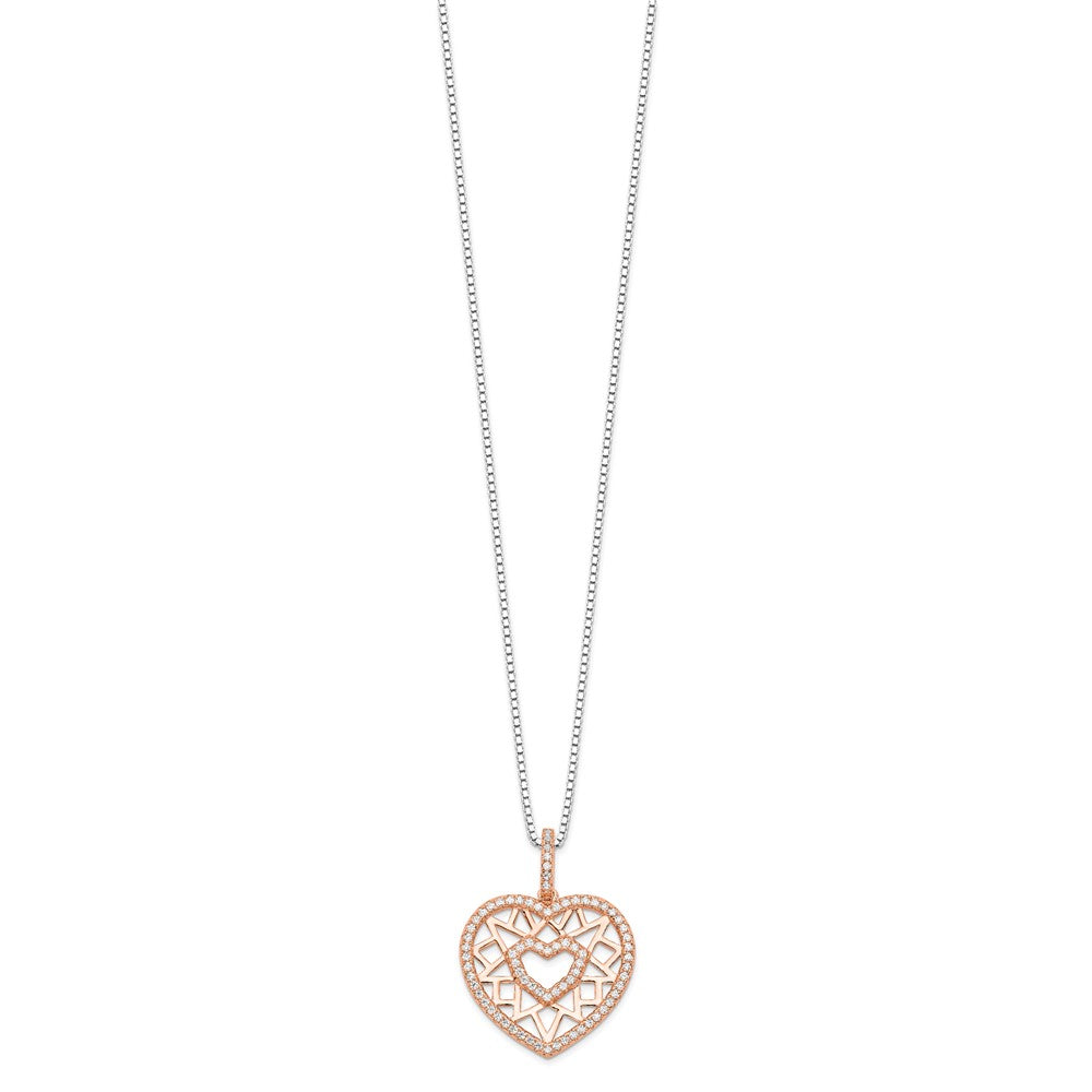 Brilliant Embers Sterling Silver Rose-tone Flash Rose Gold-plated 77 Stone 18 inch Micro Pav‚ CZ Heart Necklace with 2 Inch Extender