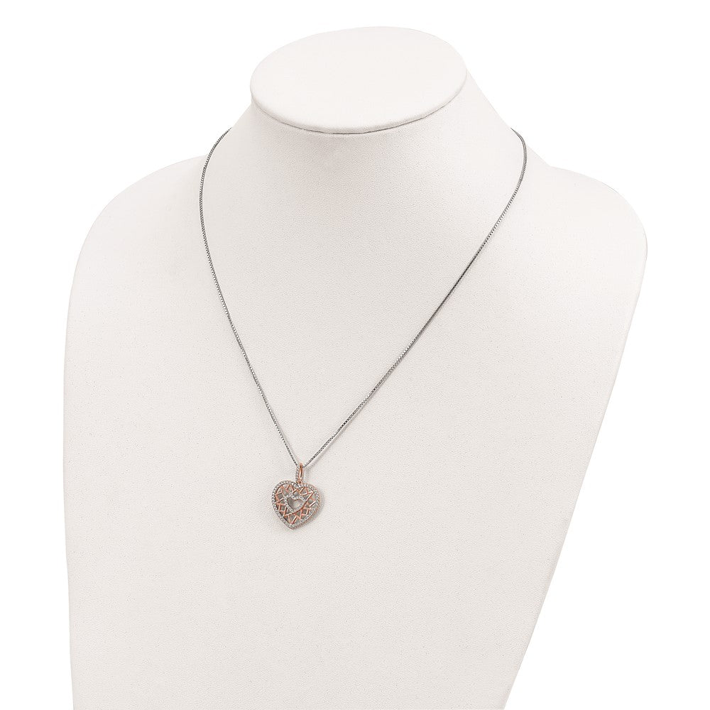 Brilliant Embers Sterling Silver Rose-tone Flash Rose Gold-plated 77 Stone 18 inch Micro Pav‚ CZ Heart Necklace with 2 Inch Extender