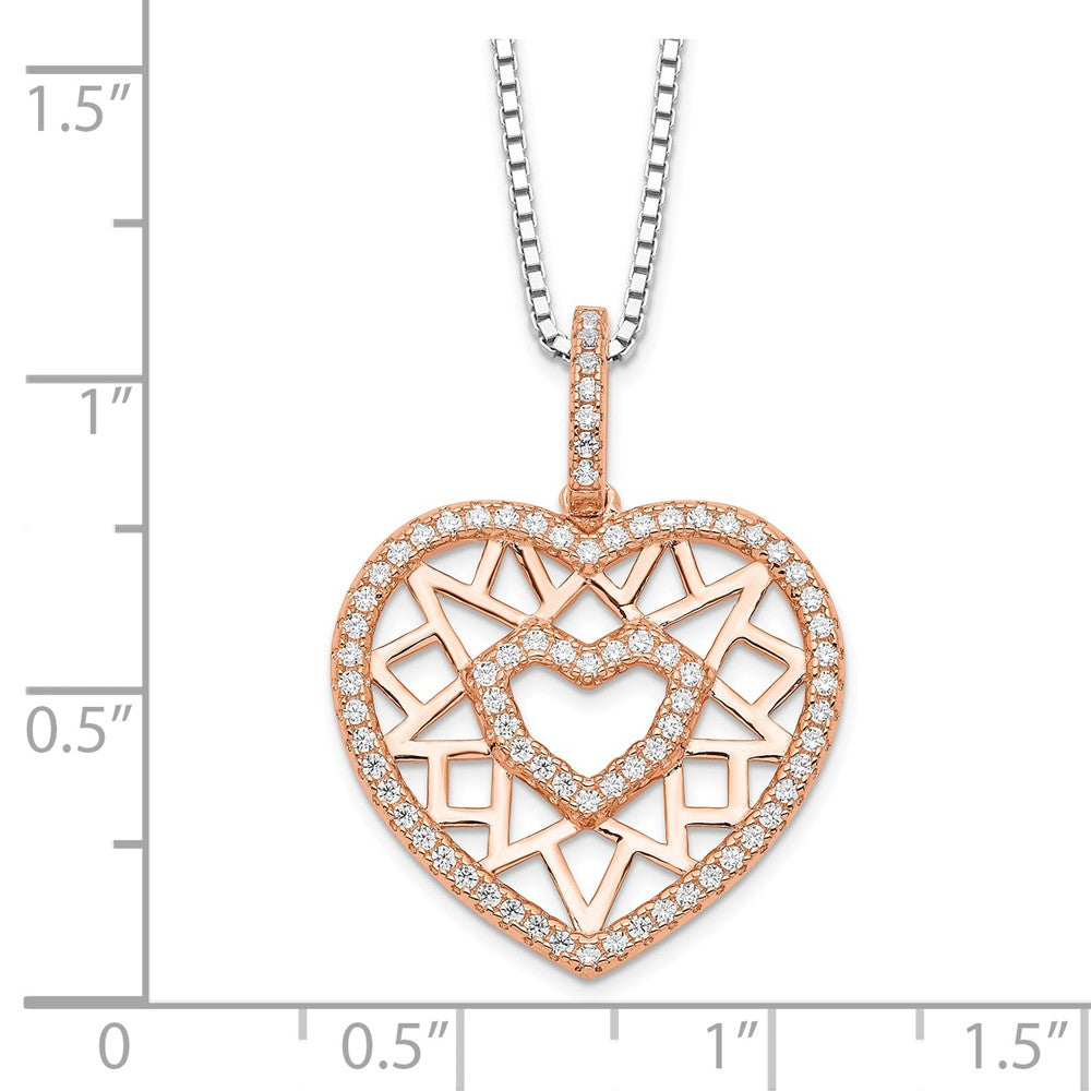 Brilliant Embers Sterling Silver Rose-tone Flash Rose Gold-plated 77 Stone 18 inch Micro Pav‚ CZ Heart Necklace with 2 Inch Extender