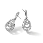 Brilliant Embers Sterling Silver Rhodium-plated 82 Stone CZ Moving Center Pear Shaped Vibrant CZ with Micro Pav‚ CZ Dangle Post Earrings