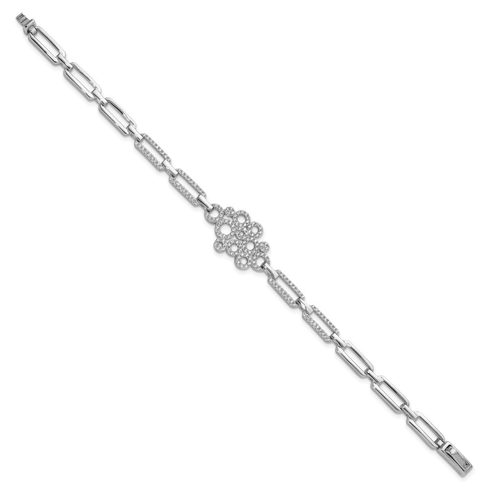 Brilliant Embers Sterling Silver Rhodium-plated 164 stone 7 inch with Box Catch Clasp Micro Pav‚ CZ Bracelet