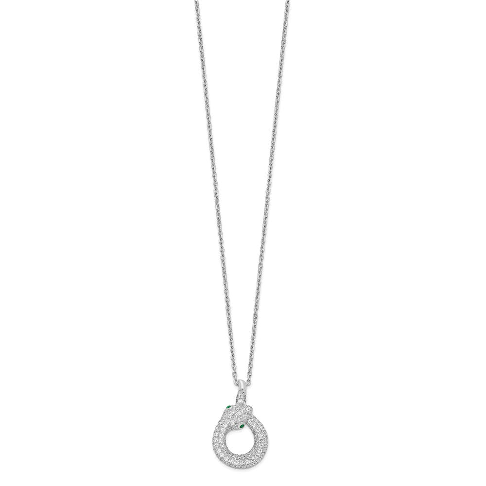 Brilliant Embers Sterling Silver Rhodium-plated 85 Stone 18 inch Micro Pav‚ White and Green CZ Snake Necklace with 2 Inch Extender