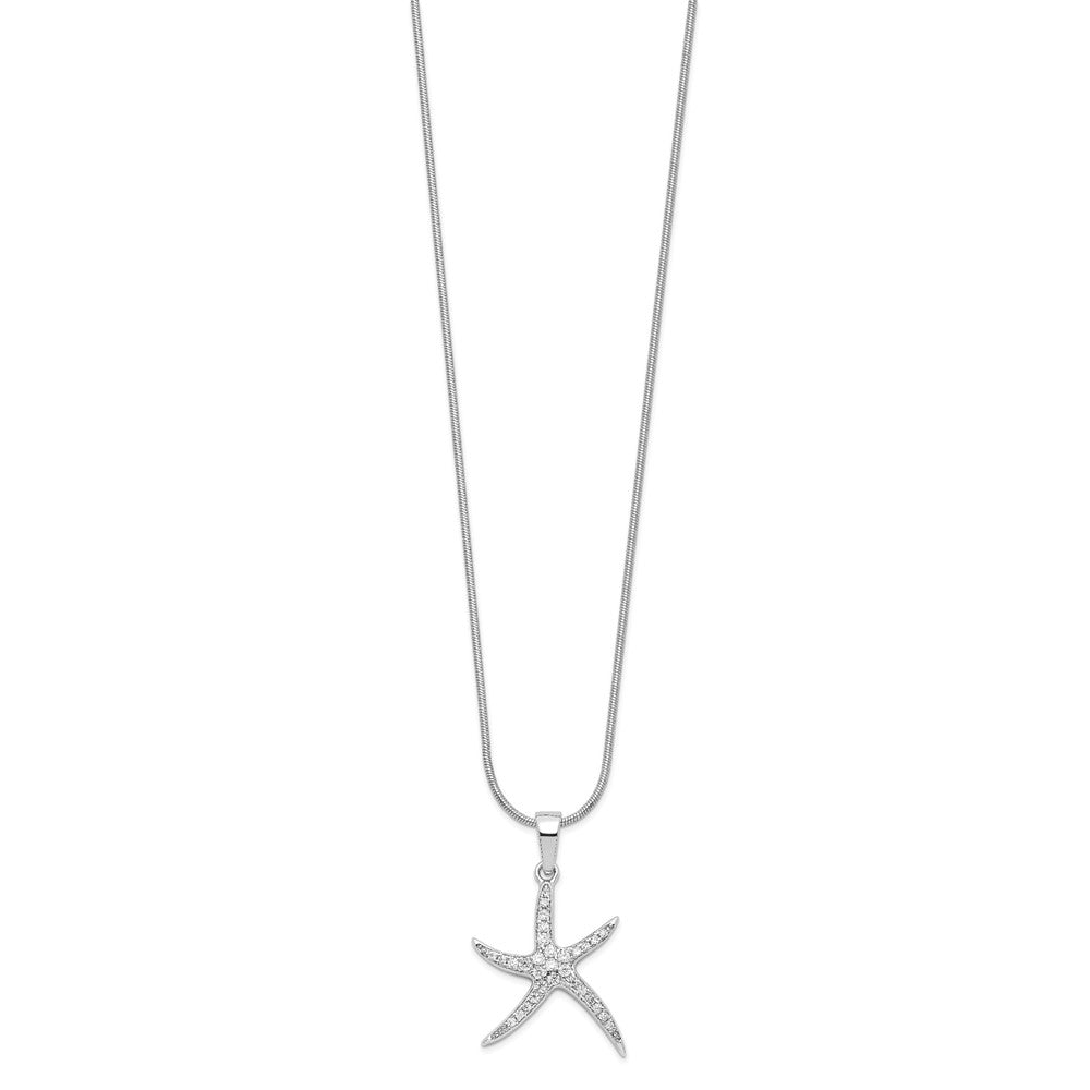 Brilliant Embers Sterling Silver Rhodium-plated 31 Stone 18 inch Micro Pav‚ CZ Starfish Necklace with 2 Inch Extender