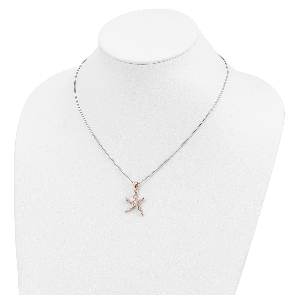 Brilliant Embers Sterling Silver Rose-tone Flash Rose Gold-plated 31 Stone 18 inch Micro Pav‚ CZ Starfish Necklace with 2 Inch Extender