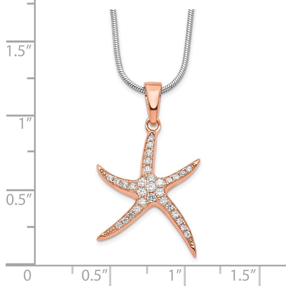 Brilliant Embers Sterling Silver Rose-tone Flash Rose Gold-plated 31 Stone 18 inch Micro Pav‚ CZ Starfish Necklace with 2 Inch Extender