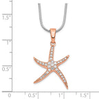 Brilliant Embers Sterling Silver Rose-tone Flash Rose Gold-plated 31 Stone 18 inch Micro Pav‚ CZ Starfish Necklace with 2 Inch Extender