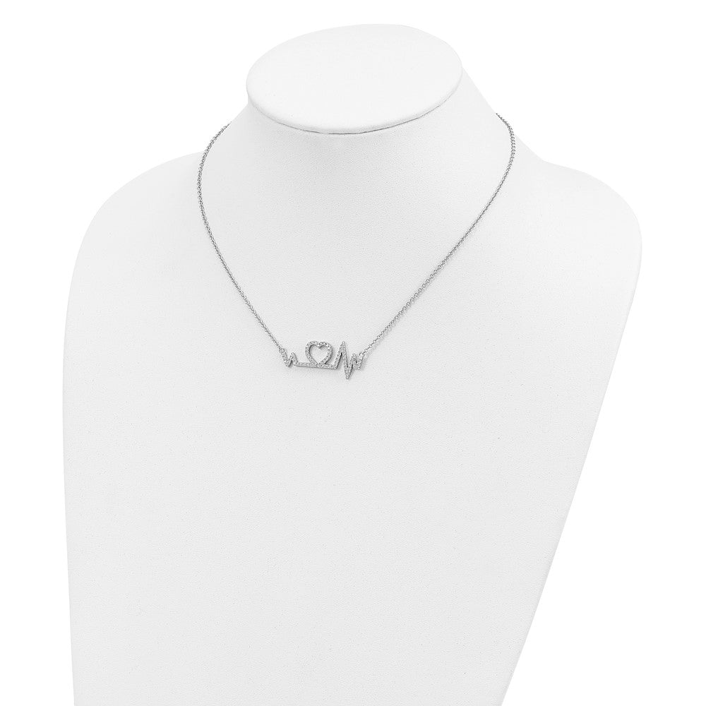 Brilliant Embers Sterling Silver Rhodium-plated 64 Stone 15.75 inch Micro Pav‚ CZ Heart Necklace with 2 Inch Extender