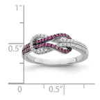 Brilliant Embers Sterling Silver Rhodium-plated 64 Stone Micro Pav‚ Red and White CZ Love Knot Ring