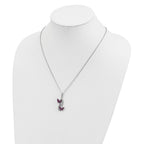 Brilliant Embers Sterling Silver Rhodium-plated 18 inch White CZ Ovals with Red CZ Butterflies Necklace with 2 Inch Extender