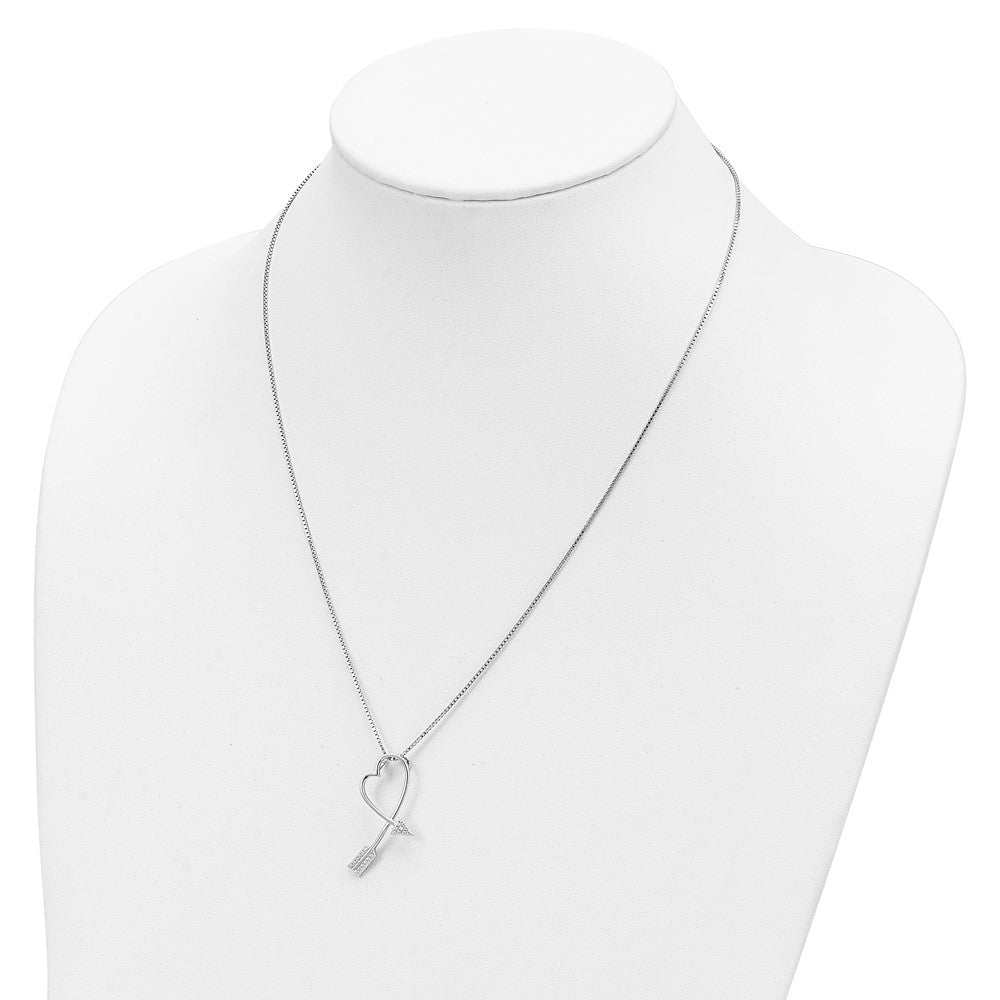 Brilliant Embers Sterling Silver Rhodium-plated 22 Stone 18 inch Micro Pav‚ CZ Arrow Heart Necklace with 2 Inch Extender