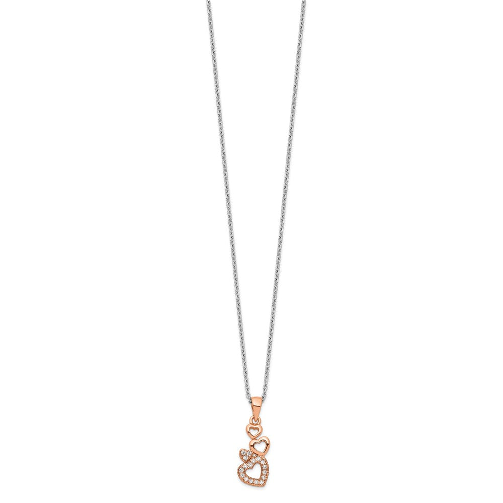 Brilliant Embers Sterling Silver Rose-tone Flash Rose Gold-plated 17 Stone 18 inch CZ Four Linked Hearts Necklace with 2 Inch Extender