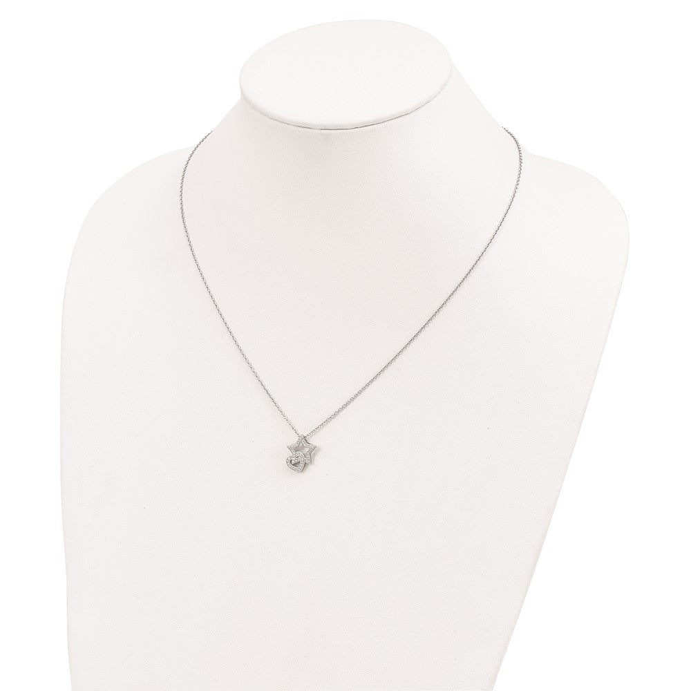 Brilliant Embers Sterling Silver Rhodium-plated 43 Stone 18 inch Micro Pav‚ CZ Heart and Star Necklace with 2 Inch Extender