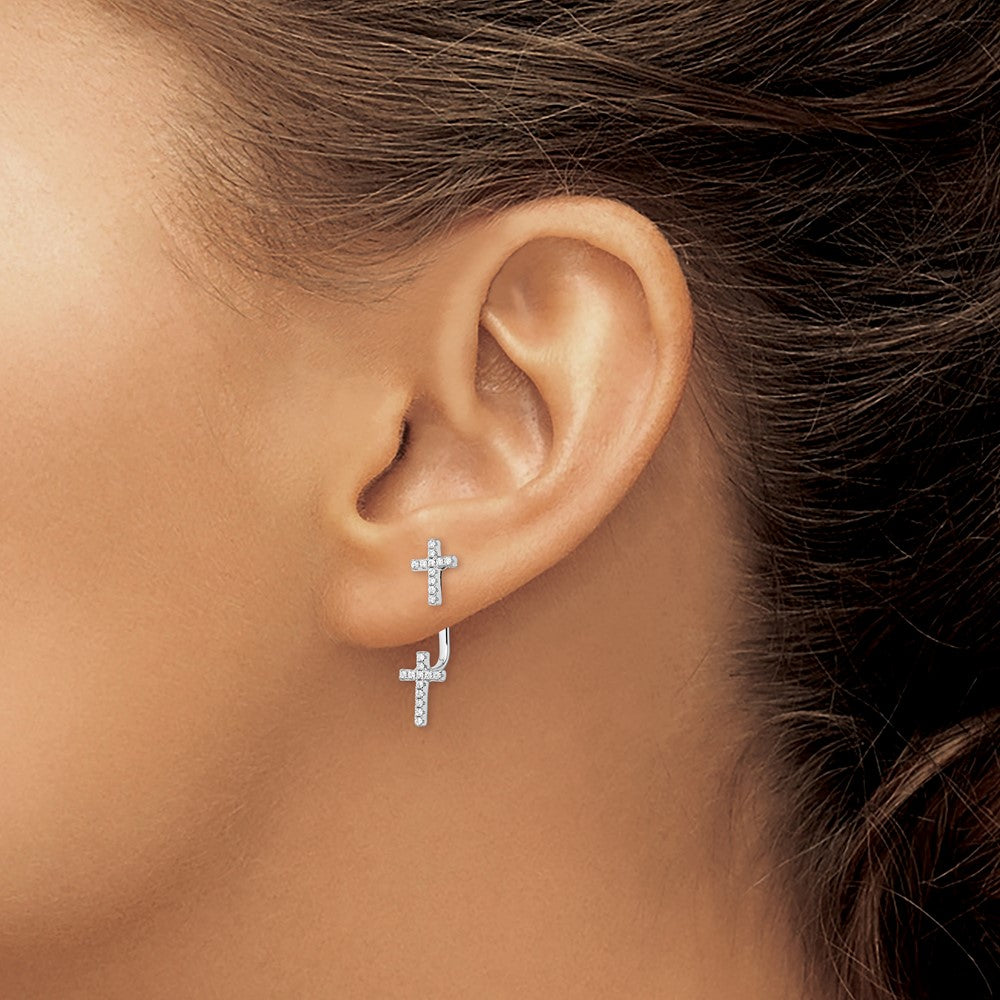 Brilliant Embers Sterling Silver Rhodium-plated 46 Stone Micro Pav‚ CZ Cross Front Back Earrings