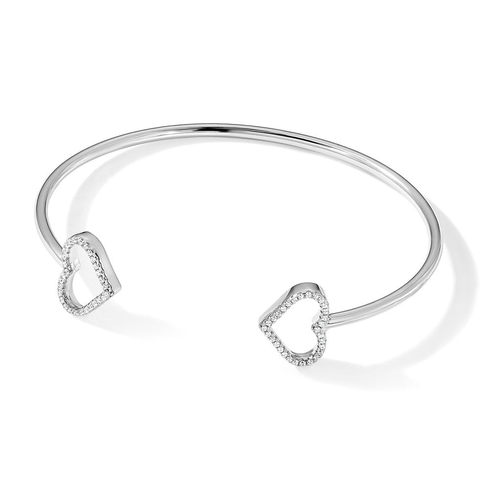 Brilliant Embers Sterling Silver Rhodium-plated 60 Stone Micro Pav‚ CZ Hearts Bangle