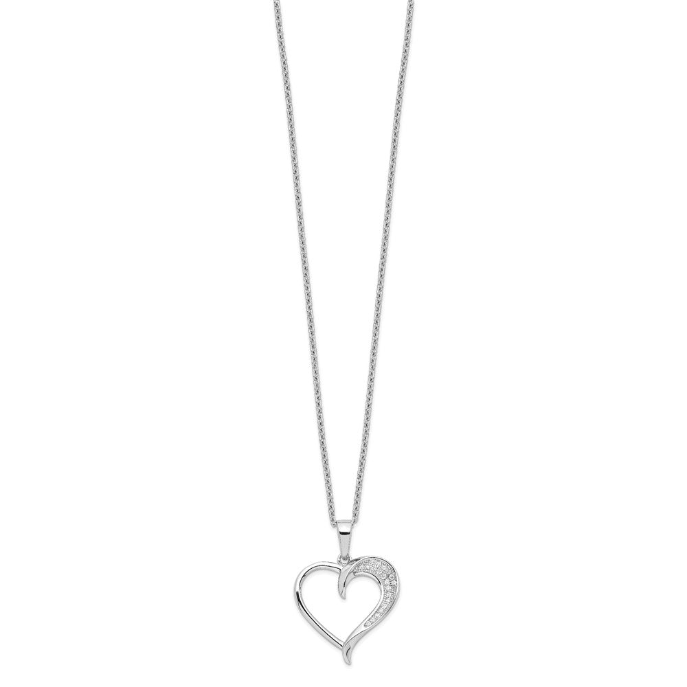 Brilliant Embers Sterling Silver Rhodium-plated 21 Stone 18 inch Micro Pav‚ CZ Polished Heart Necklace with 2 Inch Extender