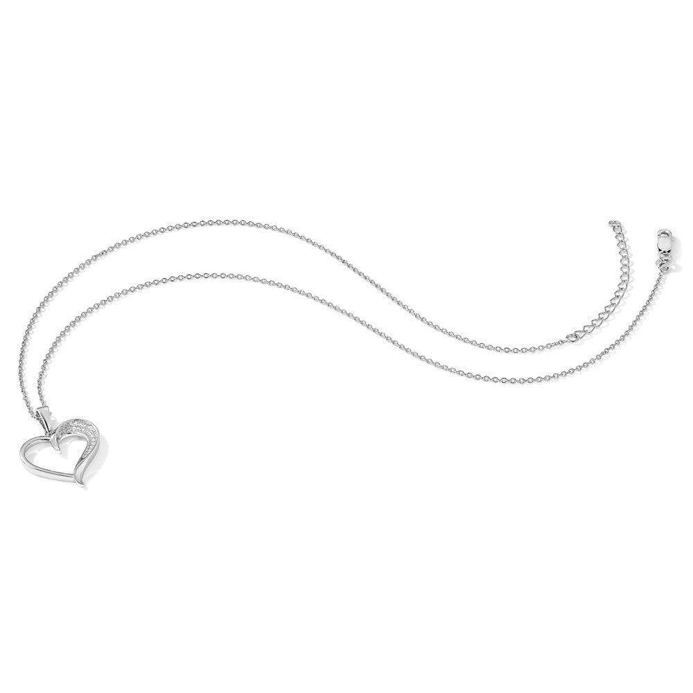 Brilliant Embers Sterling Silver Rhodium-plated 21 Stone 18 inch Micro Pav‚ CZ Polished Heart Necklace with 2 Inch Extender